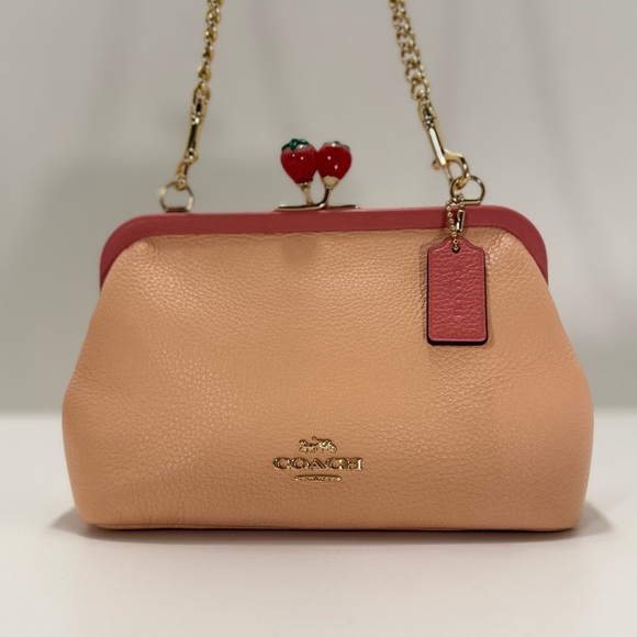 COACH Nora Kisslock Crossbody With Strawberry 🍓Leather Gold/Faded Blush/Taffy - Picture 9 of 16